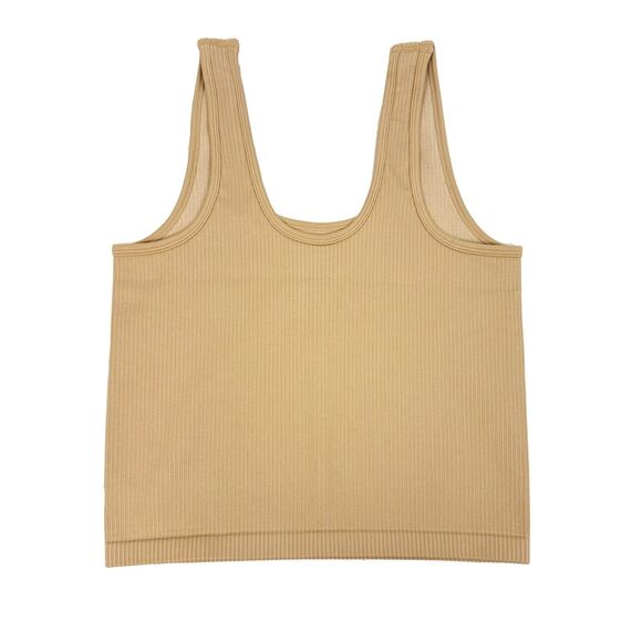 AERIE OFFLINE Ribbed Seamless Crop Tank Top  L Sand Stretch Slim Fit NWT B59 - Picture 1 of 6